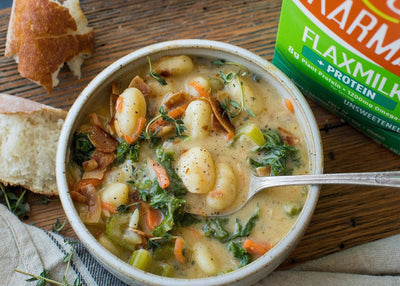 Creamy Vegetable Gnocchi Soup with Coconut Bacon