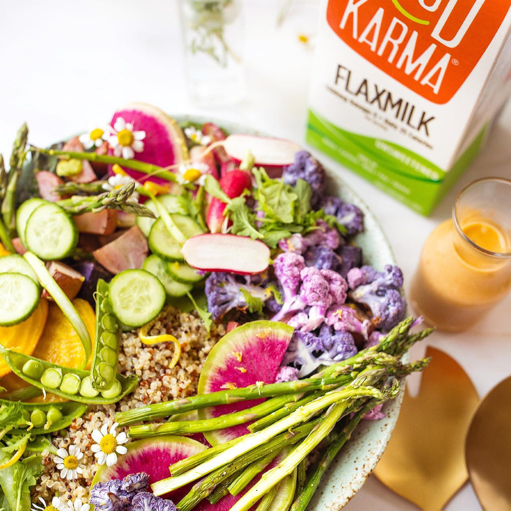 Spring Grain Bowl with Creamy Lemon Ginger Dressing Good Karma Foods